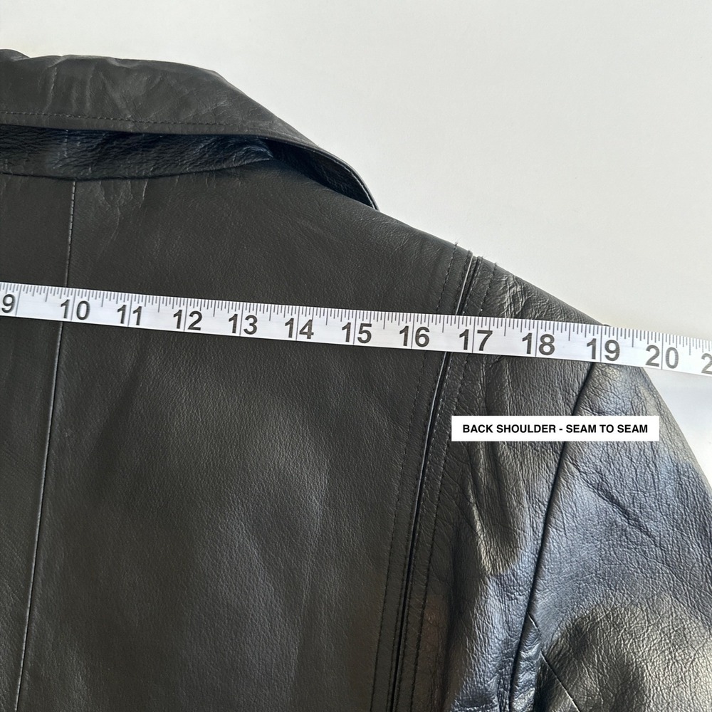 Vintage Omint Trench Coat Womens L Black Leather Long Classic Gothic Jacket - Picture 14 of 16